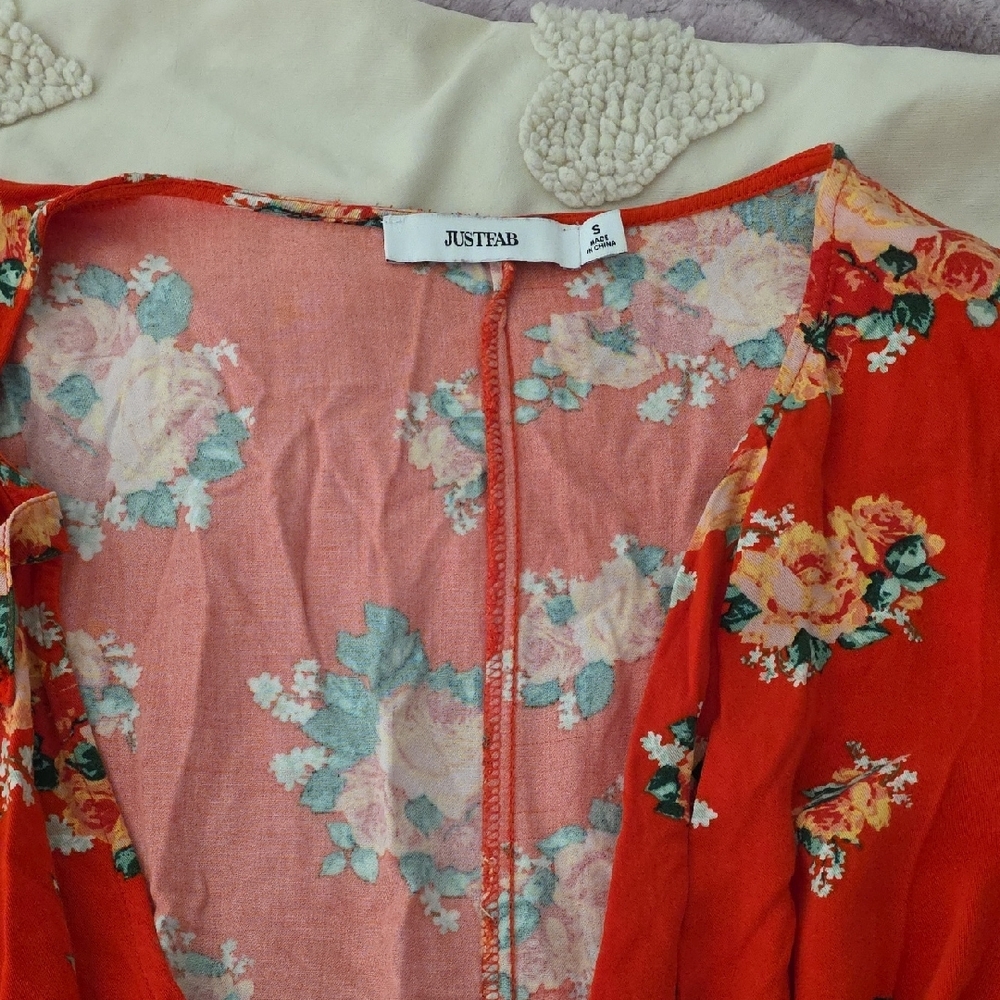 JUSTEAB Red Floral Wrap Romper - Picture 2 of 8